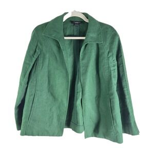 Talbots 100% Irish Linen Open Front Blazer Jacket Women Large Green Light